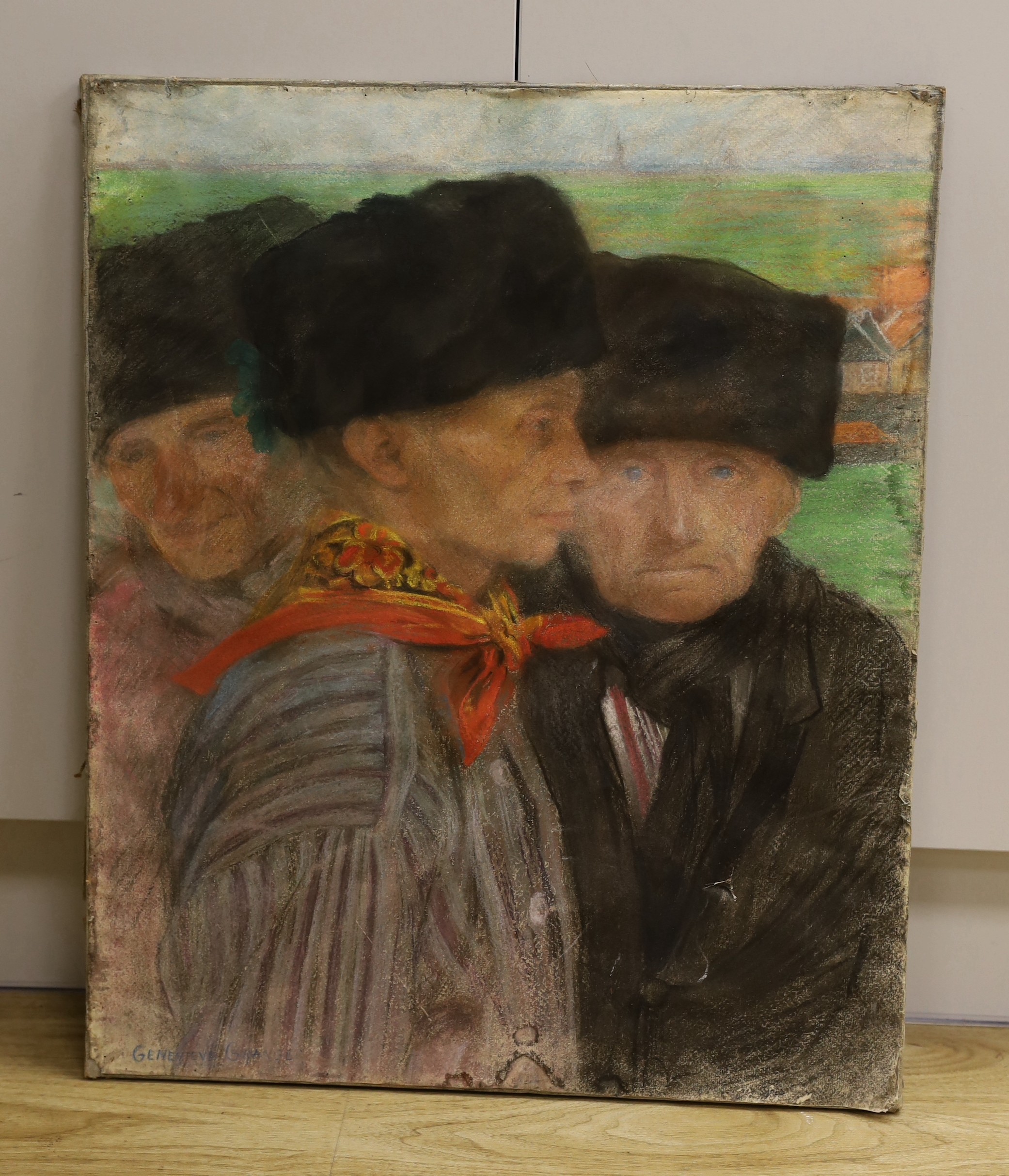 Geneviève Granger (1877-1967), pastel on paper, Study of three Dutchmen, signed, 61 x 50cm, unframed